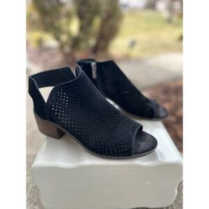 Lucky‎ Brand Peep Toe Booties Perforated Suede Heeled Ankle Boots Size 7.5